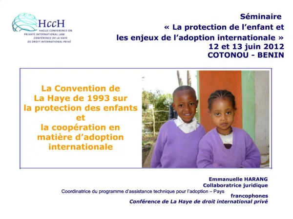 La Convention de La Haye de 1993 sur la protection des enfants et la coop ration en mati re d adoption international