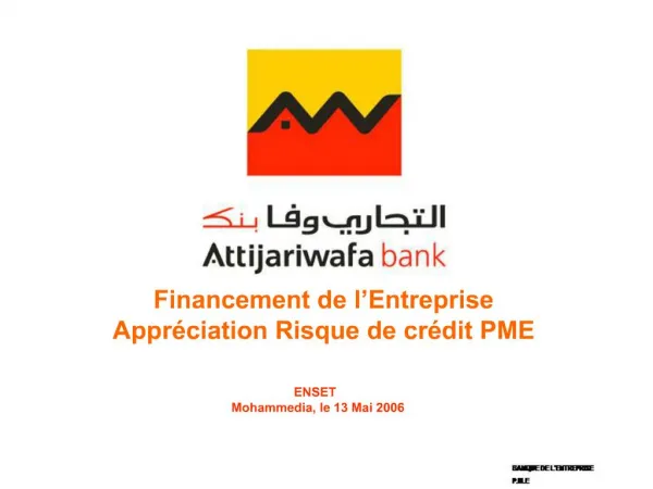 Financement de l Entreprise Appr ciation Risque de cr dit PME
