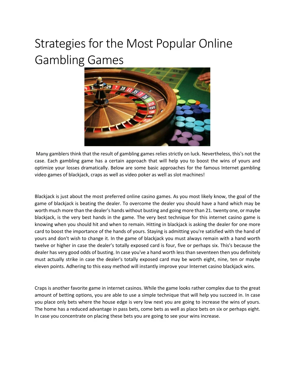 strategies for the most popular online gambling