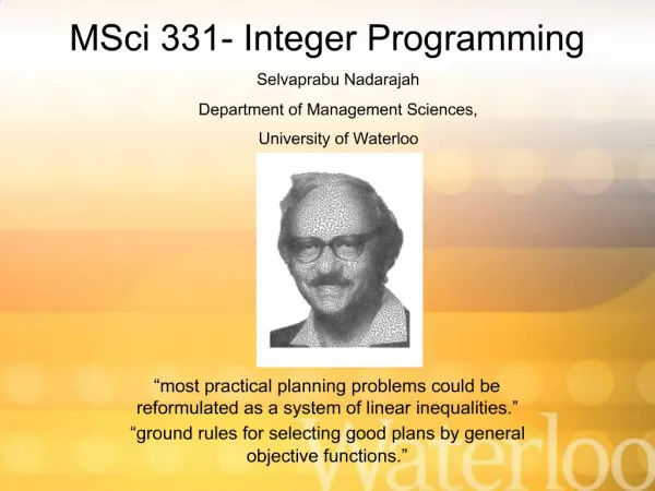 MSci 331- Integer Programming