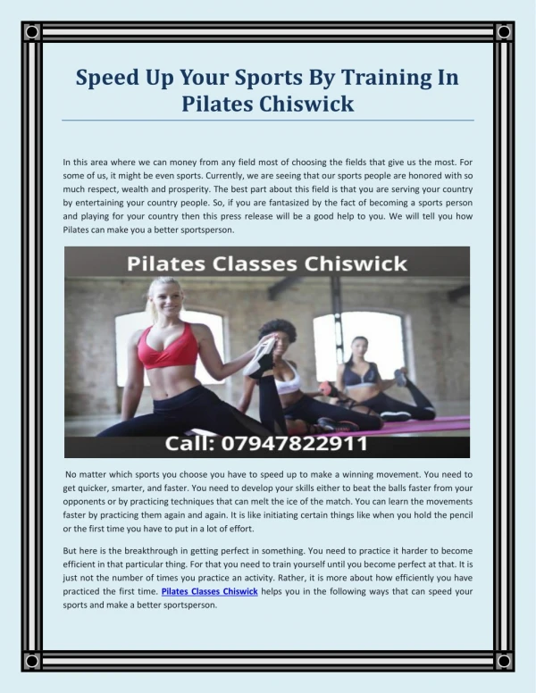 Speed Up Your Sports Pilates Exercises in Chiswick