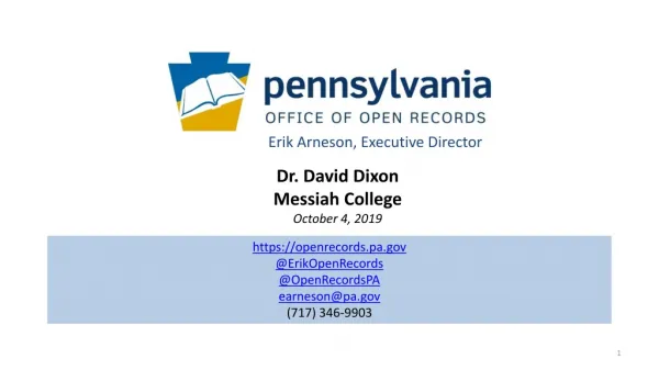 Dr. David Dixon Messiah College October 4, 2019