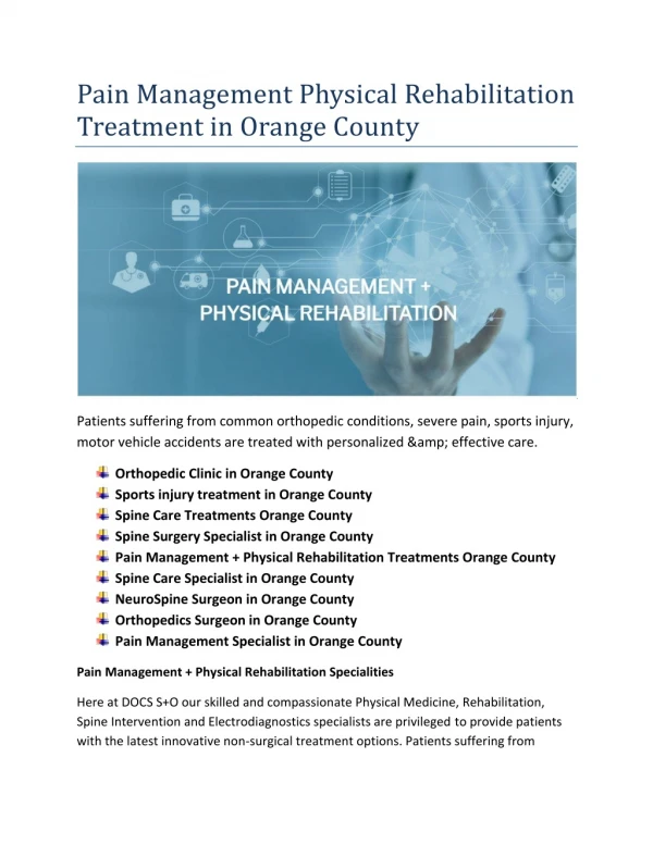 Pain Management   Physical Rehabilitation Treatments Orange County