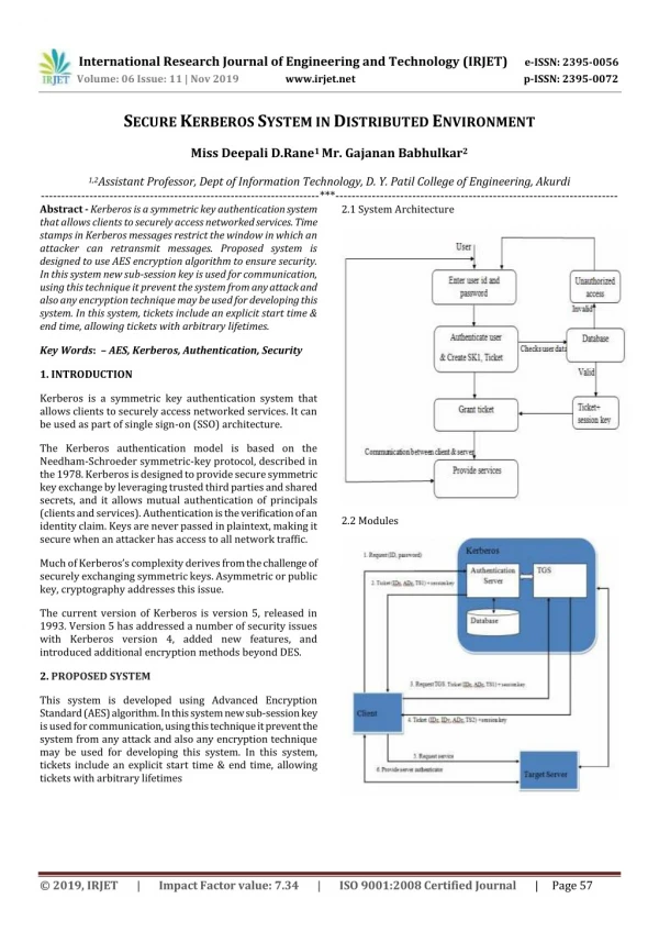 IRJET- Secure Kerberos System in Distributed Environment