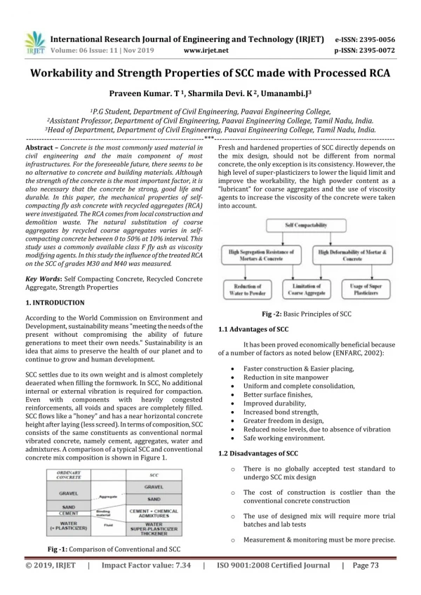 IRJET- Workability and Strength Properties of SCC Made with Processed RCA