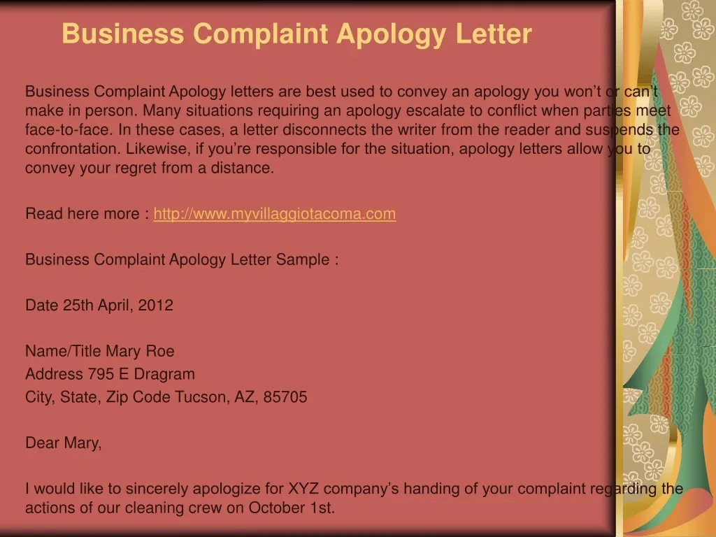 business complaint apology letter