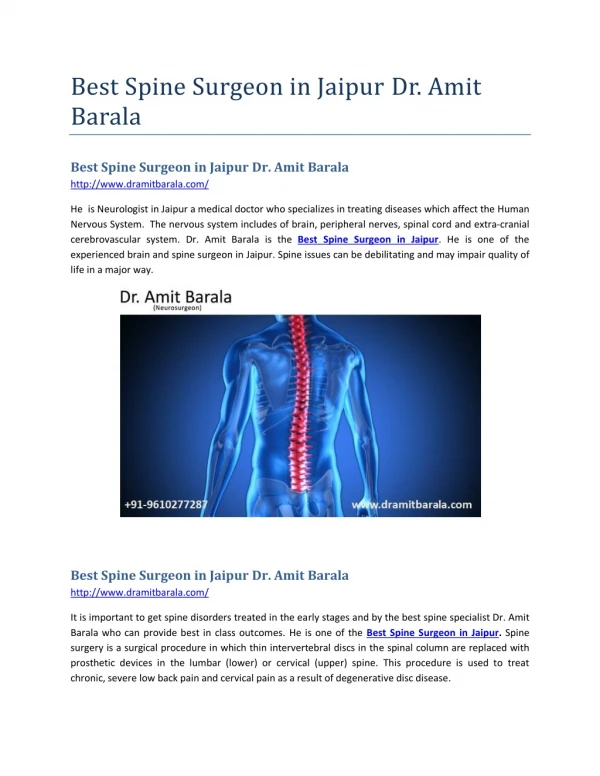 Best Spine Surgeon in Jaipur Dr. Amit Barala