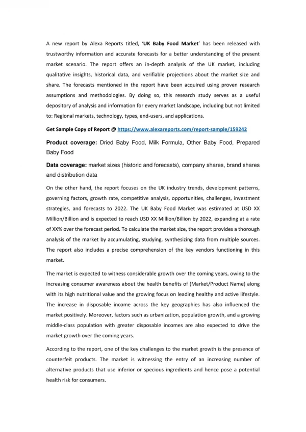 a new report by alexa reports titled uk baby food