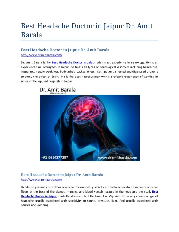 best headache doctor in jaipur dr amit barala
