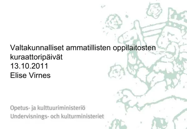 Valtakunnalliset ammatillisten oppilaitosten kuraattorip iv t 13.10.2011 Elise Virnes