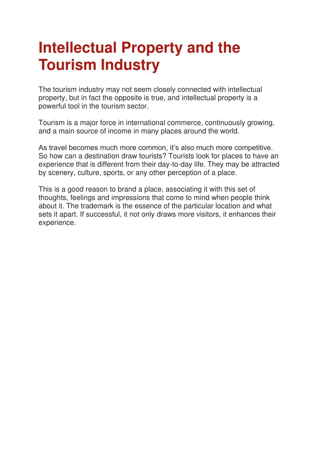 intellectual property and the tourism industry