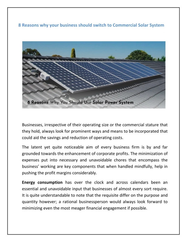 8 Reasons why your business should switch to Commercial Solar System