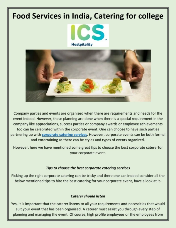 Catering For College, School Catering - ICS Hospitality
