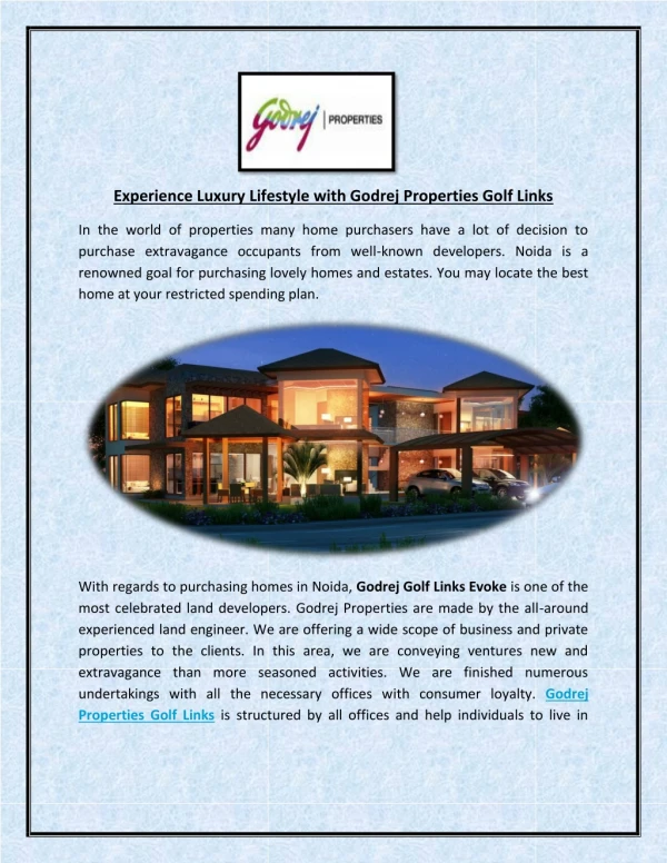 Experience Luxury Lifestyle with Godrej Properties Golf Links