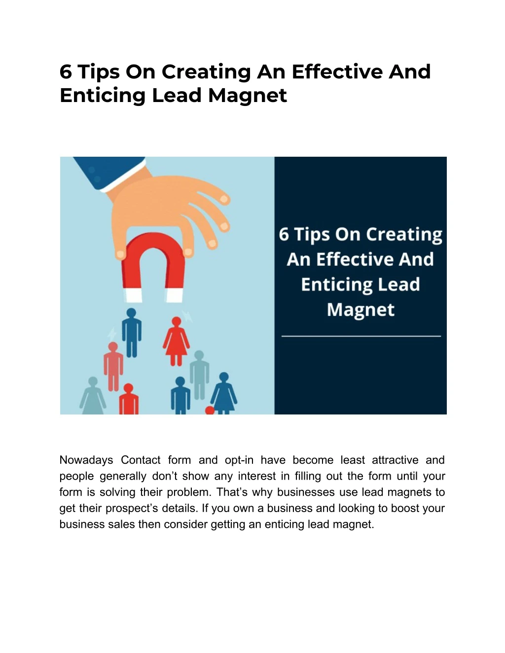 6 tips on creating an effective and enticing lead