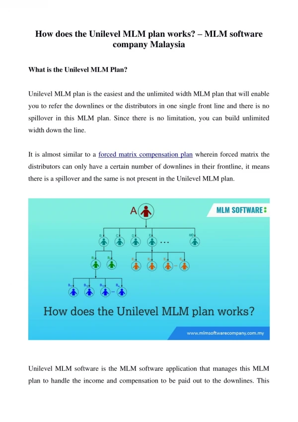 How does the Unilevel MLM plan works? – MLM software company Malaysia