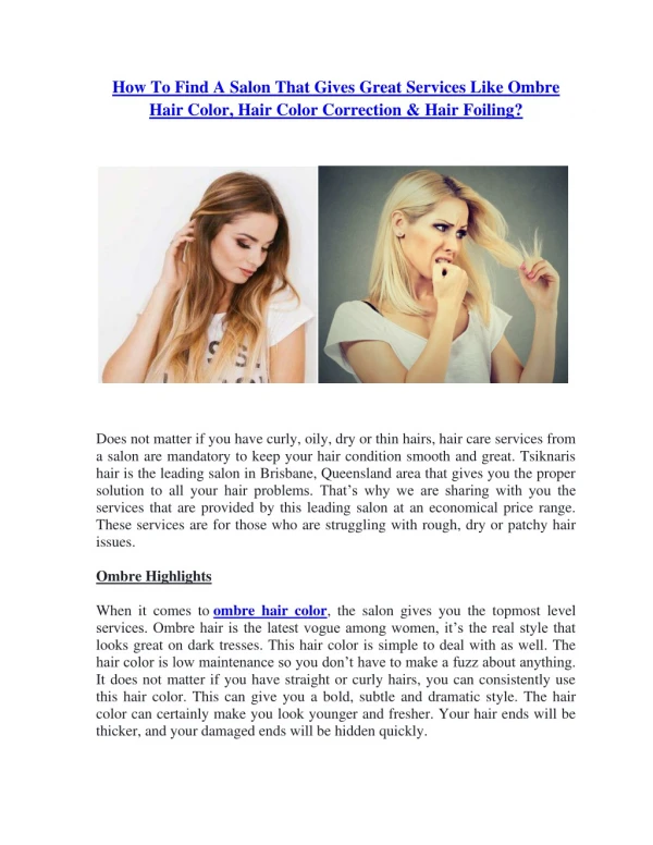 How To Find A Salon That Gives Great Services Like Ombre Hair Color, Hair Color Correction & Hair Foiling?