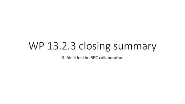 WP 13.2.3 closing summary