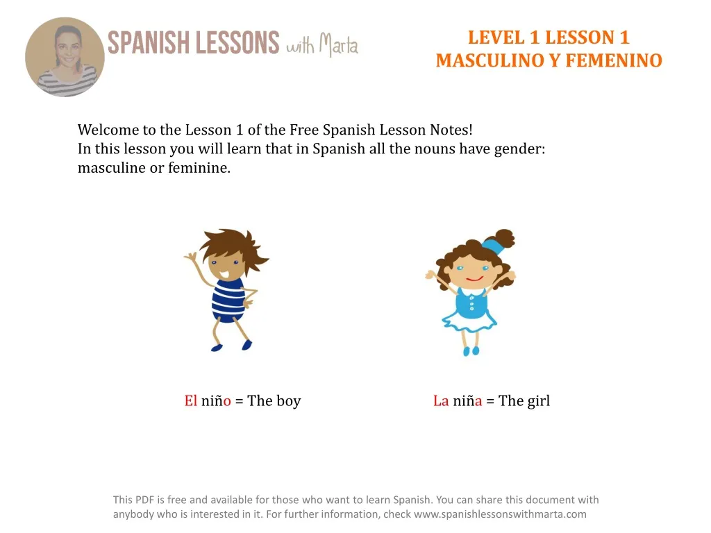level 1 lesson 1 masculino y femenino