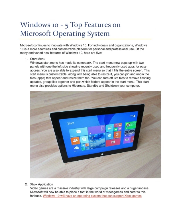 Windows 10 - 5 Top Features on Microsoft Operating System