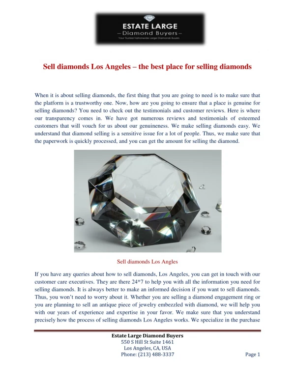 Sell diamonds Los Angeles — the best place for selling diamonds