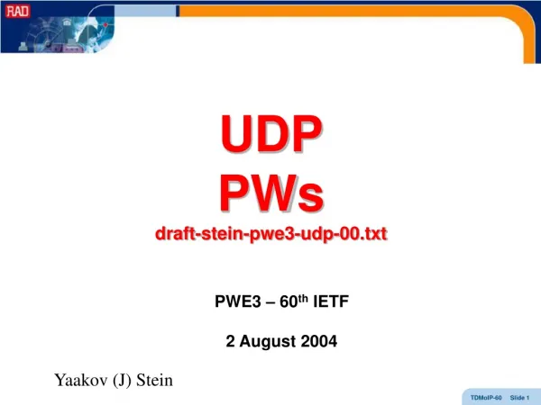 UDP PWs draft-stein-pwe3-udp-00.txt
