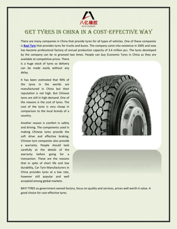 Get Tyres in China in a Cost-Effective Way