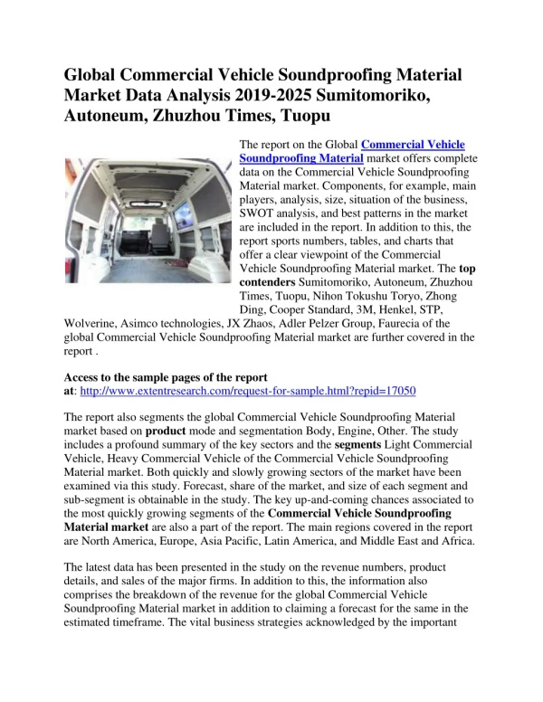 Global Commercial Vehicle Soundproofing Material Market Data Analysis 2019-2025