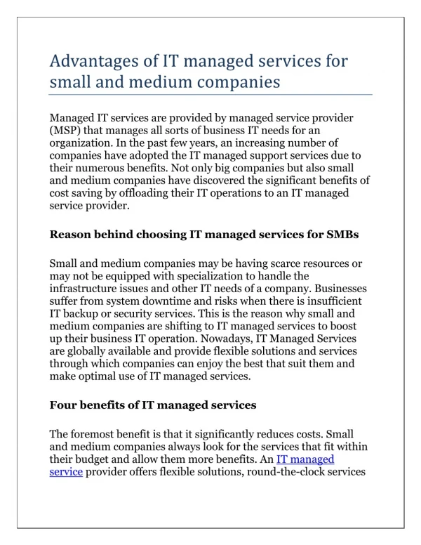 Advantages of IT managed services for small and medium companies