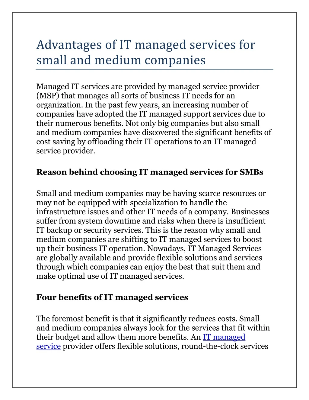 advantages of it managed services for small