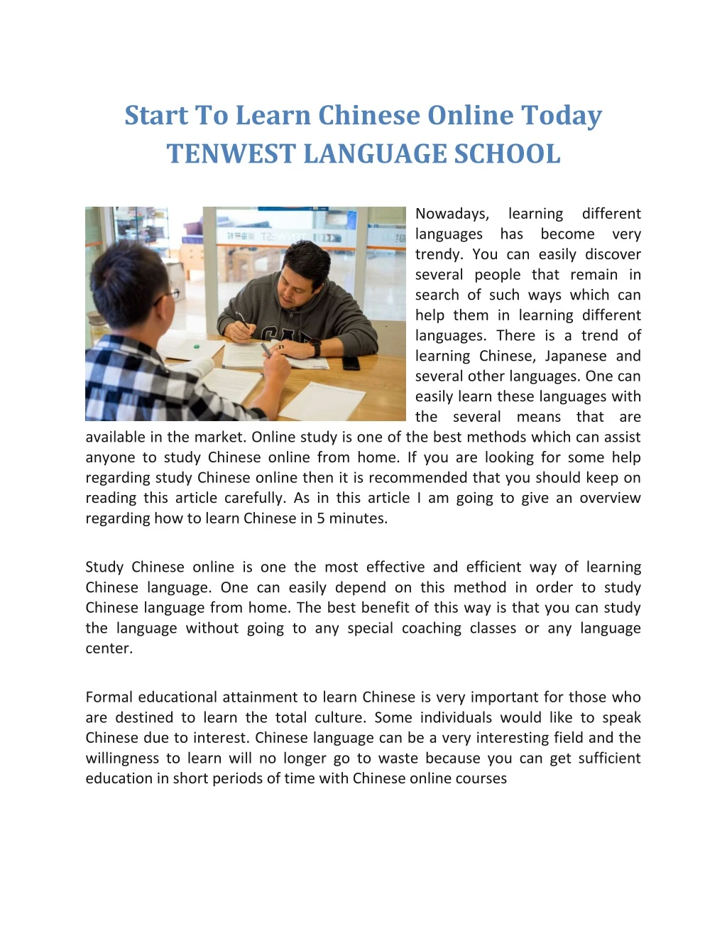 start to learn chinese online today tenwest
