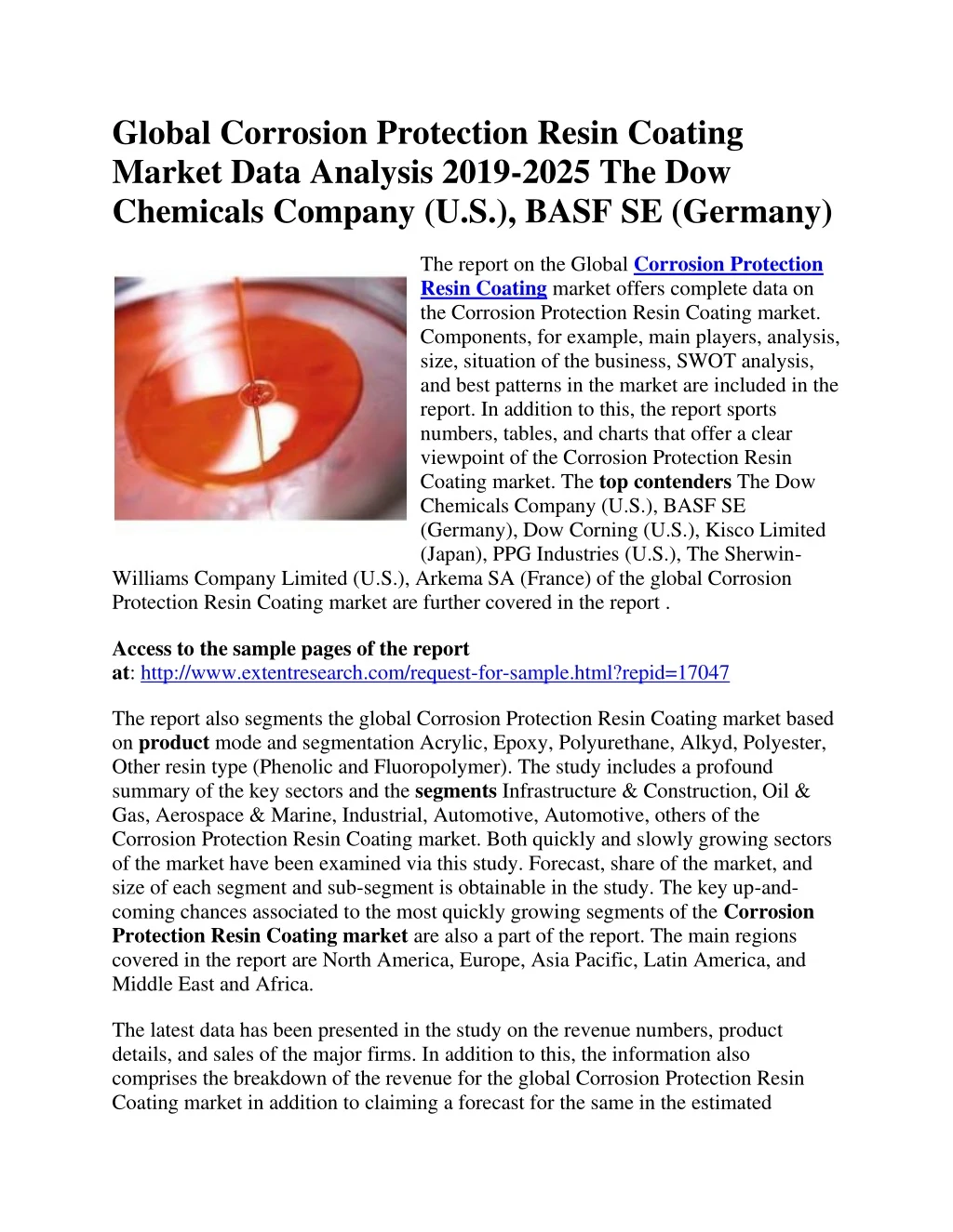 global corrosion protection resin coating market