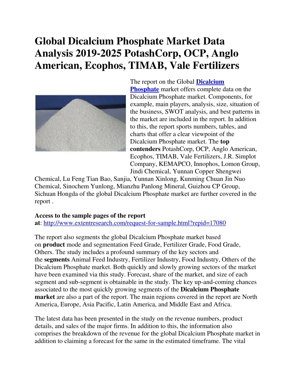 global dicalcium phosphate market data analysis