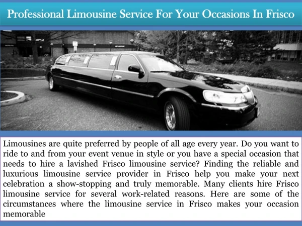 Professional Limousine Service For Your Occasions In Frisco