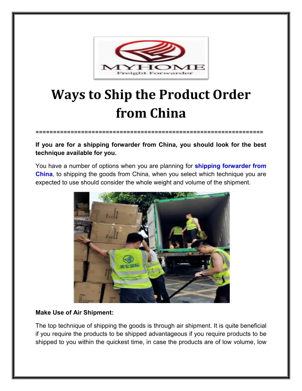 ways to ship the product order from china