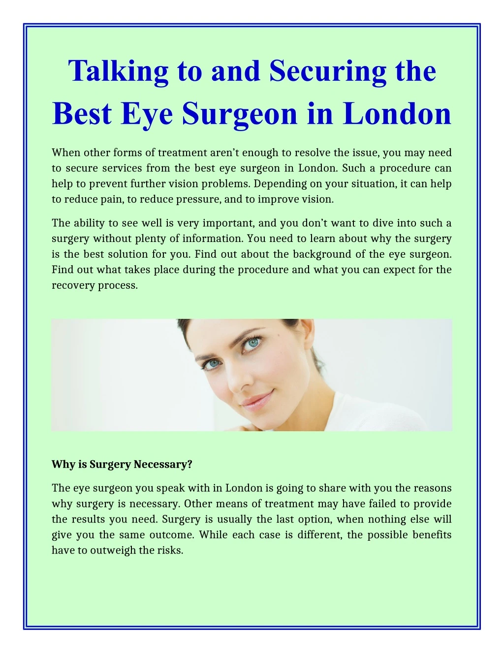 talking to and securing the best eye surgeon