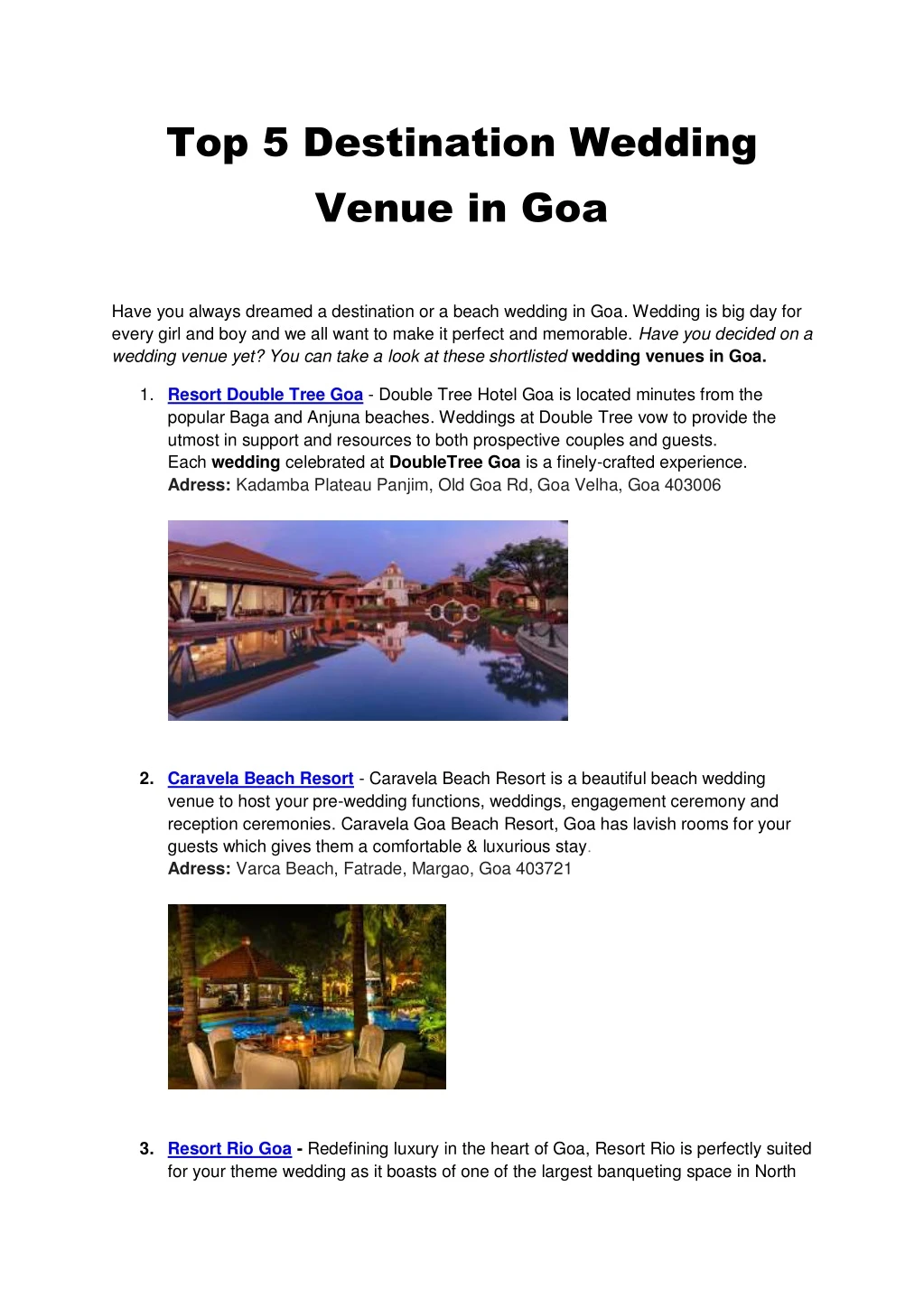 top 5 destination wedding venue in goa