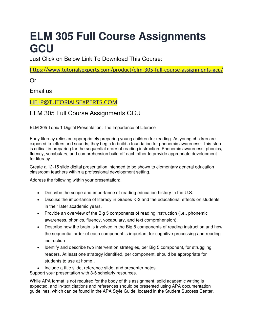 elm 305 full course assignments gcu just click