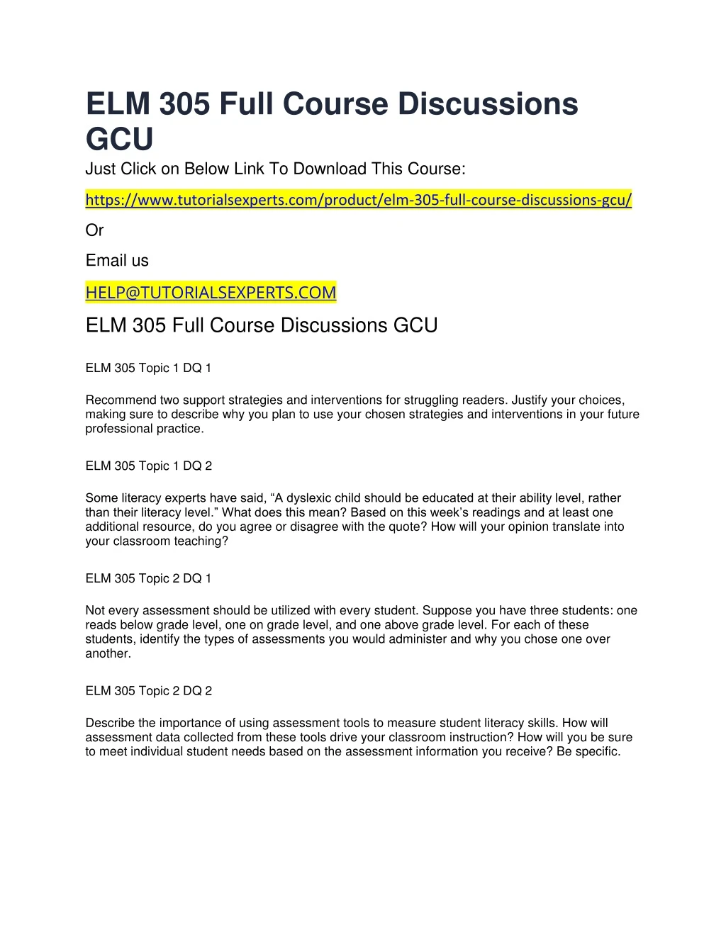 elm 305 full course discussions gcu just click