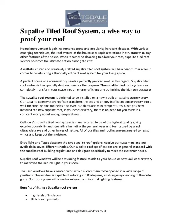 Supalite Tiled Roof System, a wise way to proof your roof