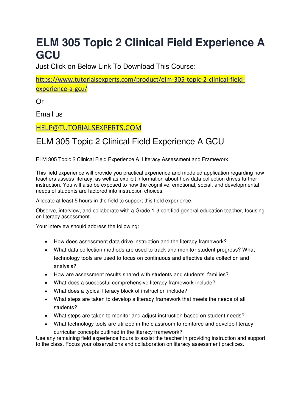 elm 305 topic 2 clinical field experience