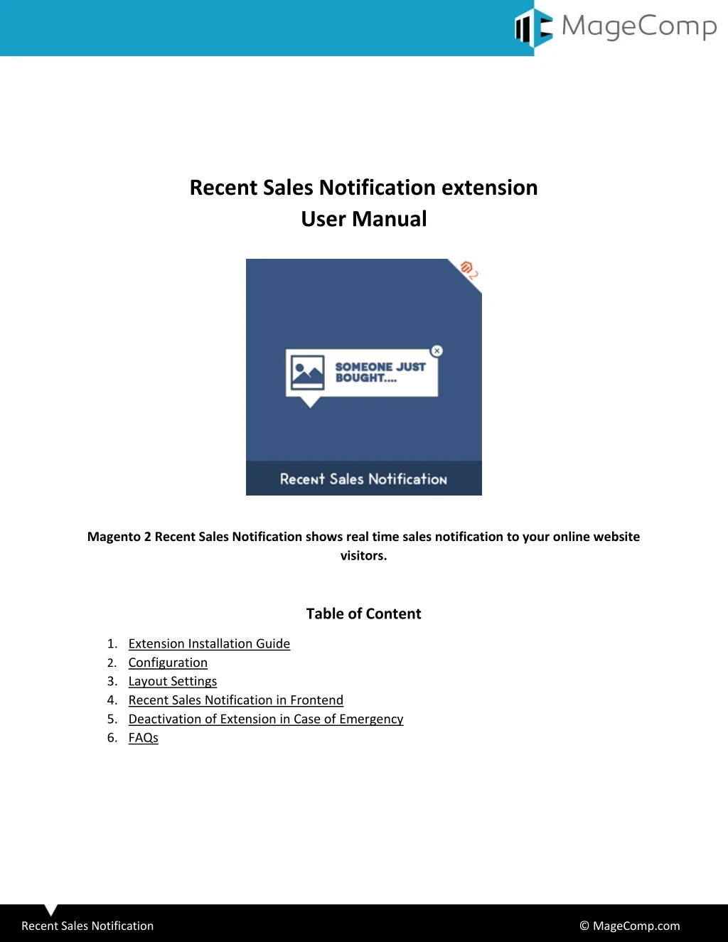recent sales notification extension user manual