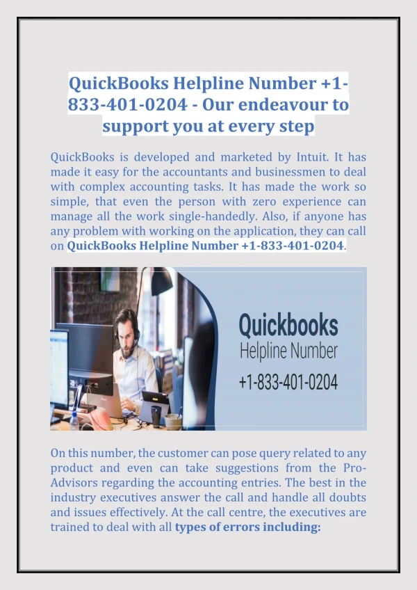 quickbooks helpline number 1 833 401 0204