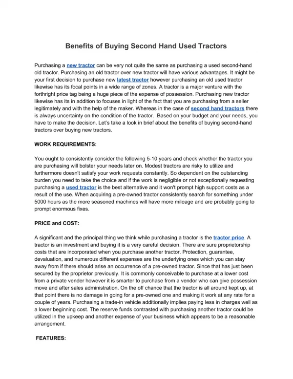 benefits of buying second hand used tractors