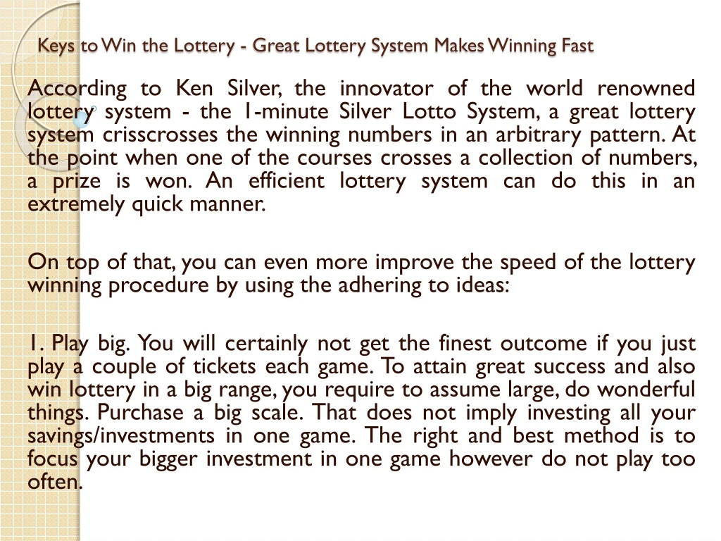 keys to win the lottery great lottery system makes winning fast