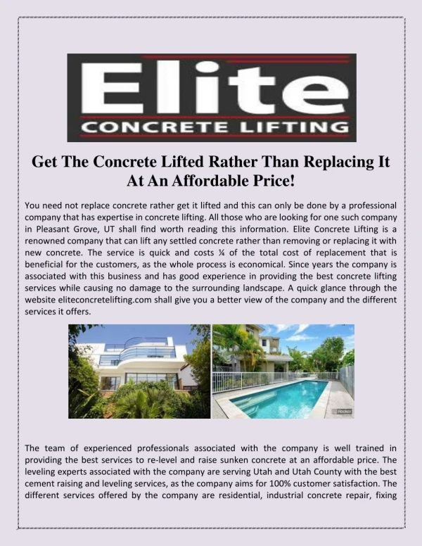 Get The Concrete Lifted Rather Than Replacing It At An Affordable Price!