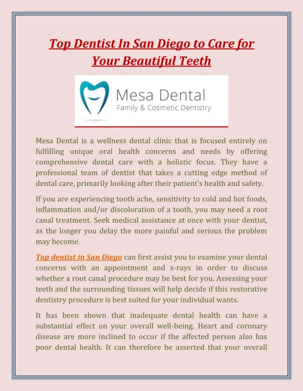 Top Dentist In San Diego to Care for Your Beautiful Teeth
