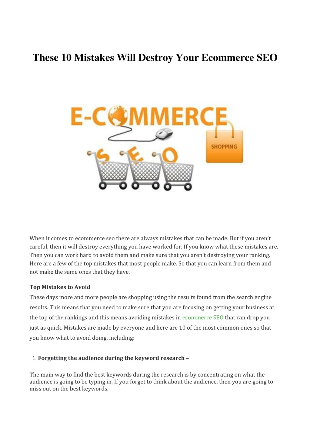 these 10 mistakes will destroy your ecommerce seo
