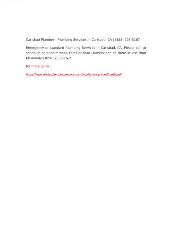 Carlsbad Plumber - Plumbing Services in Carlsbad, CA | (858) 703-5167