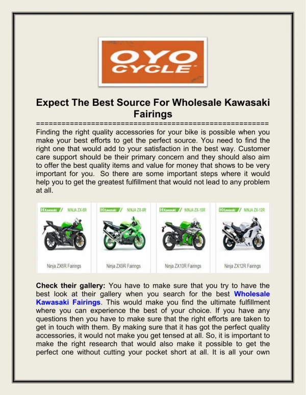 Expect The Best Source For Wholesale Kawasaki Fairings